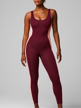 Fabletics Atlantis Scuba 7/8 Jumpsuit Merlot CORAL Sz L Gym Athletic Workout